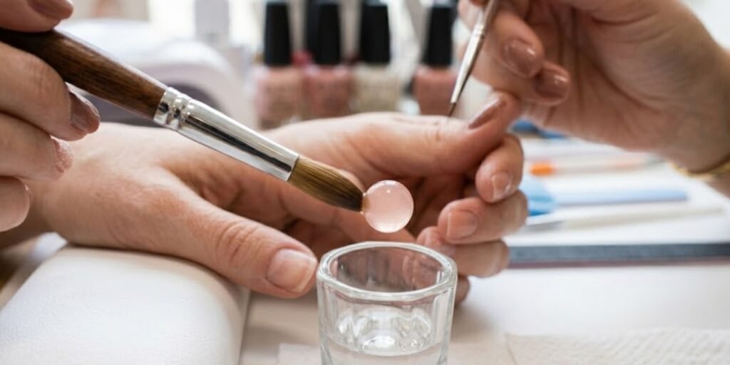 mixing acrylic powder and monomer for nail extensions