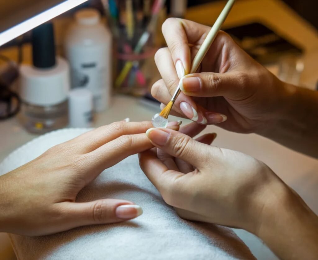 Professional Acrylic Overlay Nails application process