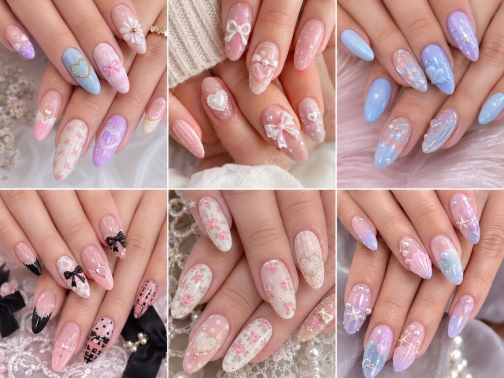 Elegant coffin-shaped nails with minimal glitter details